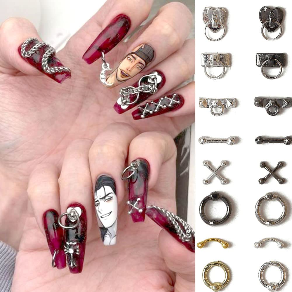 Dornail 30pcs Vintage Punk Alloy Nail Charms 3D Cross Nail Charm Hollow Hanging Rings Latch Metal Nail Art Charms for Nails Jewelry Gothic Design Nail Beauty & Personal Care Dornail