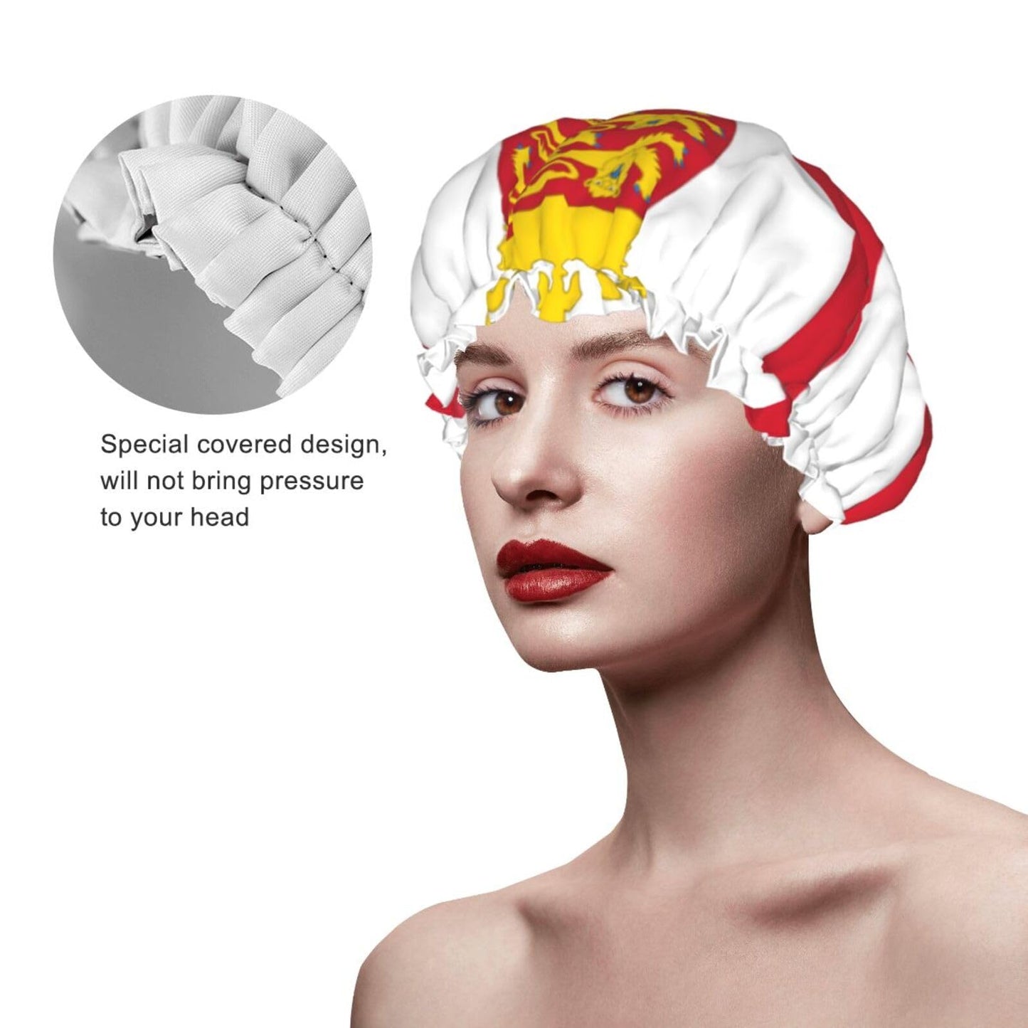 Jersey Flag Prints Shower Cap Double Layer Lined Waterproof Bathing Shower Hat Beauty and Personal Care Hayyett