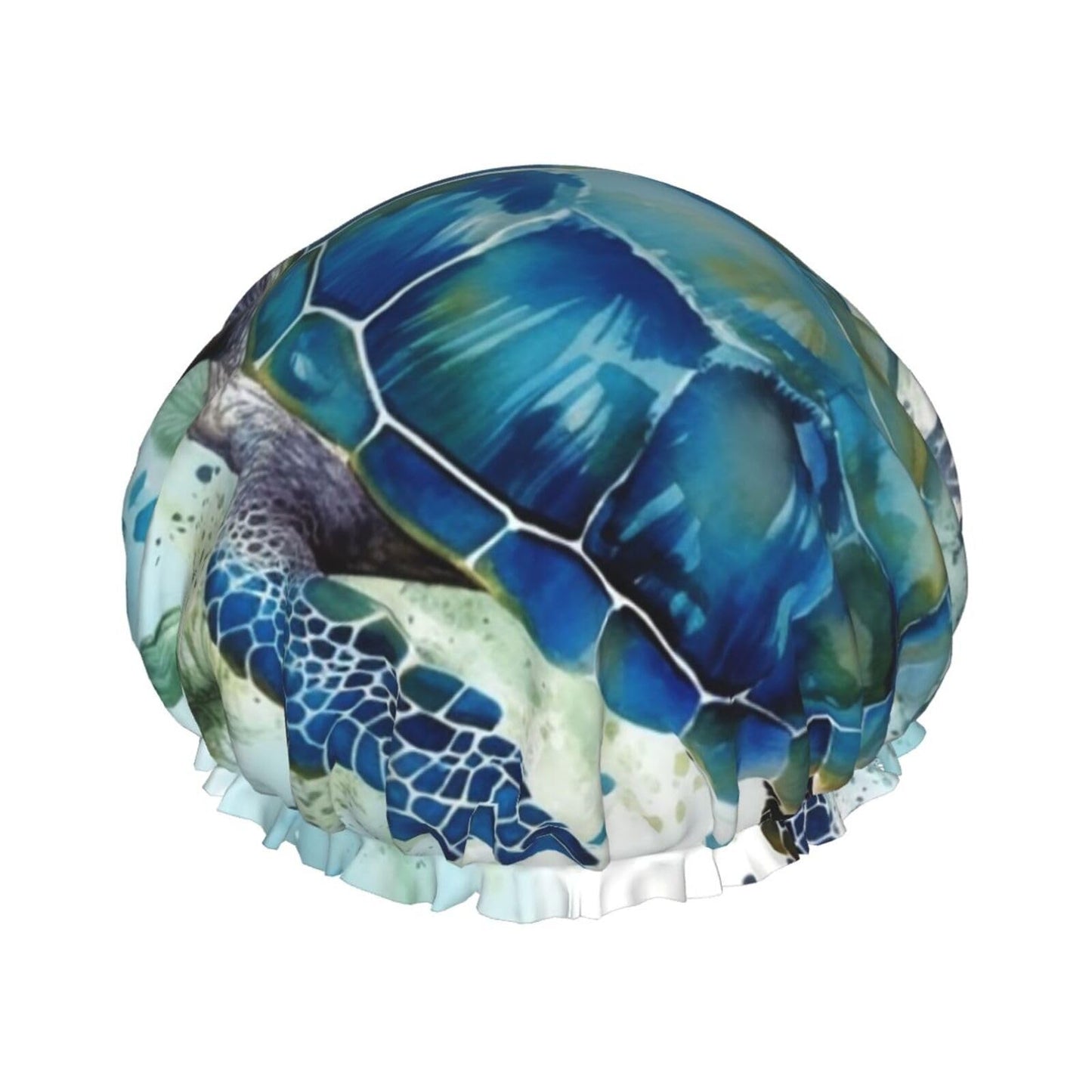 Sea Turtle-Blue Shower Cap for Women Men Large Reusable Shower Bonnet Double-Layer Waterproof Bath Caps Elastic Band Hair Hat for All Hairstyles Beauty and Personal Care BWLHJKE