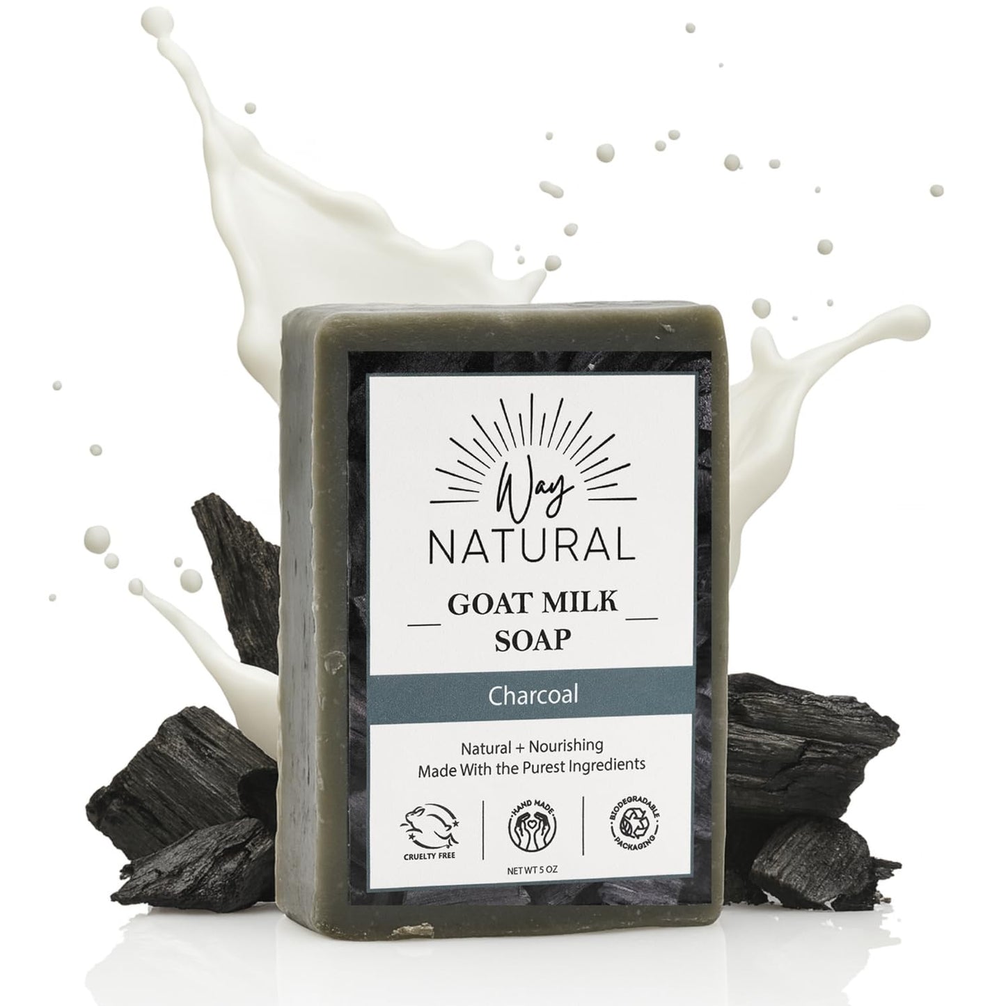 Activated Charcoal Soap Bar (5oz) - Goat Milk Soap for Women & Men - Natural, Handmade Exfoliating Body Wash Bar - Moisturizing for Dry, Sensitive Beauty & Personal Care Way Natural