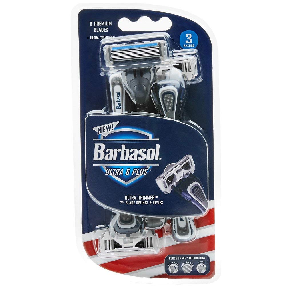 Barbasol Ultra 6 Plus, Premium 6-Blade Disposable Razors - Disposable Shaving Razor Bundle - Close Shave Technology, UltraTrimmer 7th Blade, Pivoting Beauty and Personal Care Barbasol