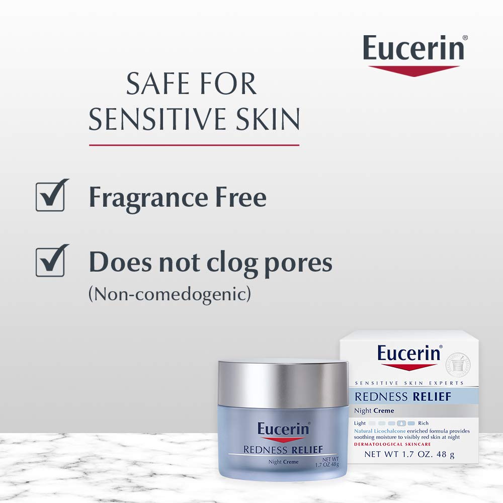 Eucerin Redness Relief Night Creme - Hydrating Cream Safe for Sensitive, Redness-Prone Skin & Rosacea - 1.7 oz Jar Beauty & Personal Care Eucerin