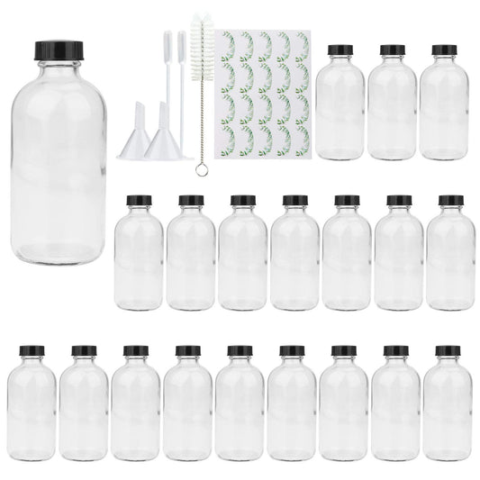 8oz Clear Glass Bottle, Reusable Glass Bottles with Airtight Lid for Shampoo, Conditioner, Essential Oils, Set of 20 (Clear) Beauty & Personal Care COMUDOT
