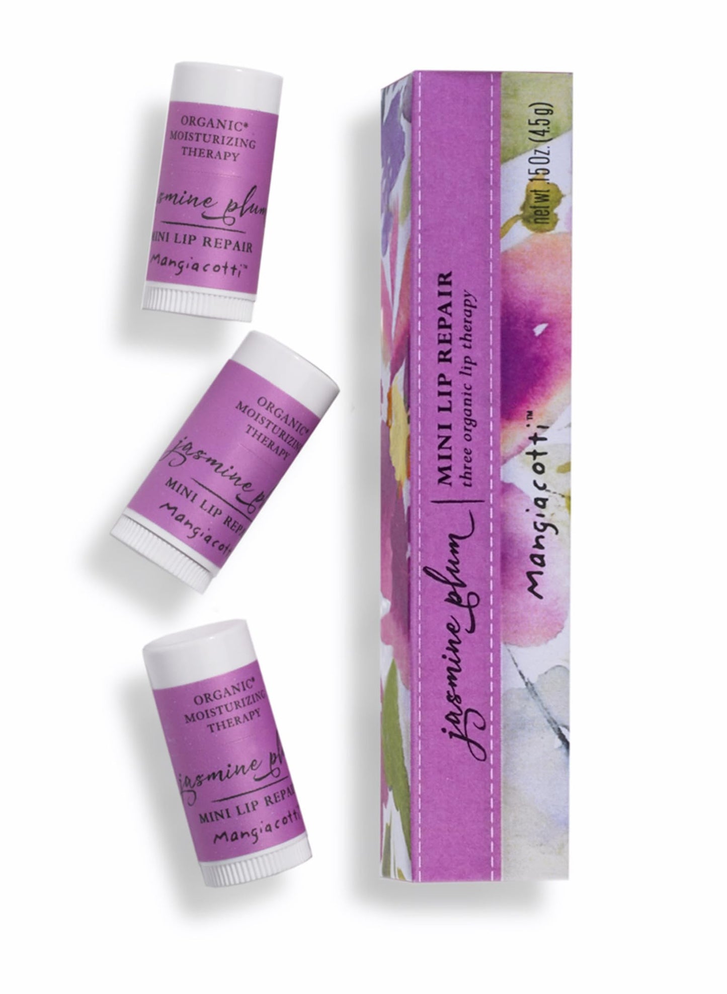 Mangiacotti Lip Balm 3-Pack Small Moisturizing Repair Sticks for Soft Lips Organic Beeswax Mini Balms, .15 Ounce Total, Jasmine Plum Beauty and Personal Care Mangiacotti