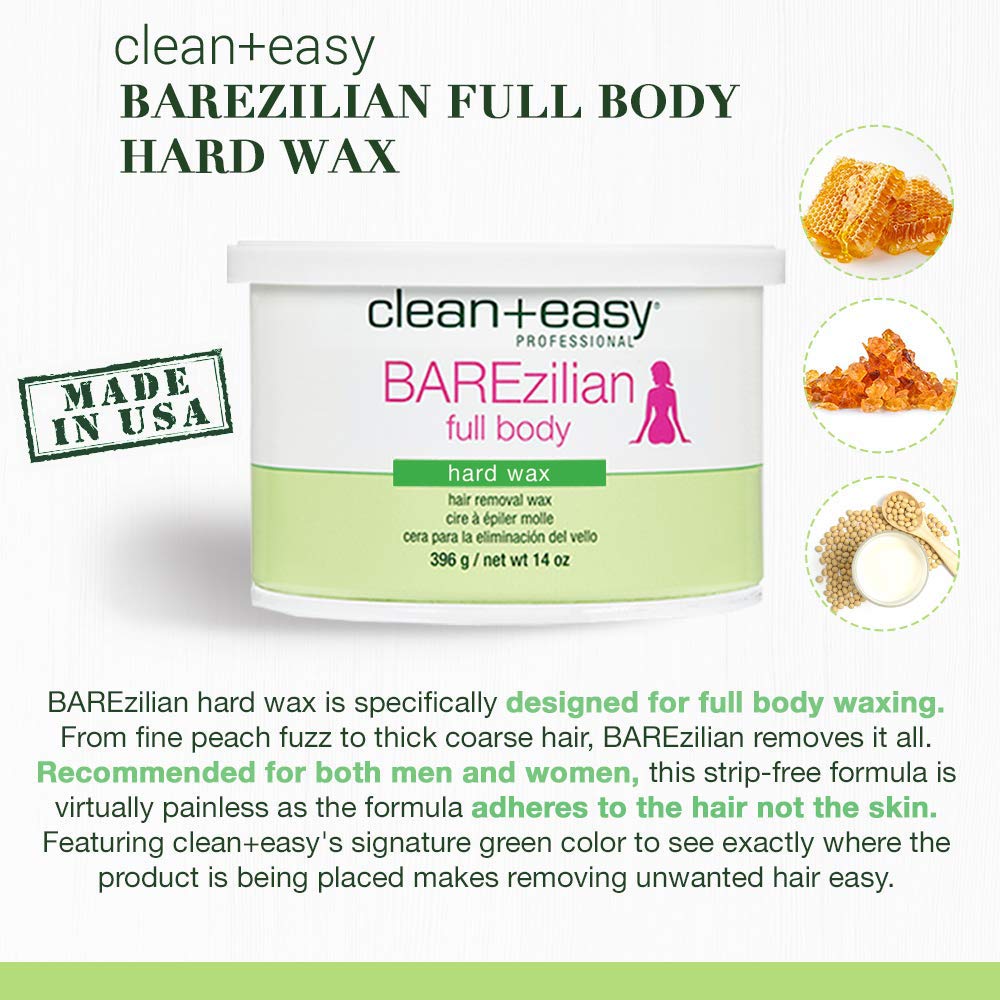 Clean + Easy BAREzilian Hard Wax, Non-Strip Hair Removal Depilatory Wax for Full Body, Bikini Brazilian Waxing, Great for Sensitive Skin - Ideal Beauty and Personal Care Clean + Easy
