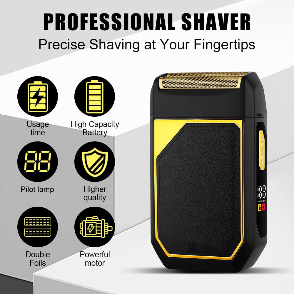 Electric Foil Shavers for Men, Razor for Face - 2 Floating Blades, IPX7 Waterproof, LED Display, Rechargeable,Wet/Dry Hair Beard Trimmer for Travel Beauty and Personal Care QDKVTNDJZ