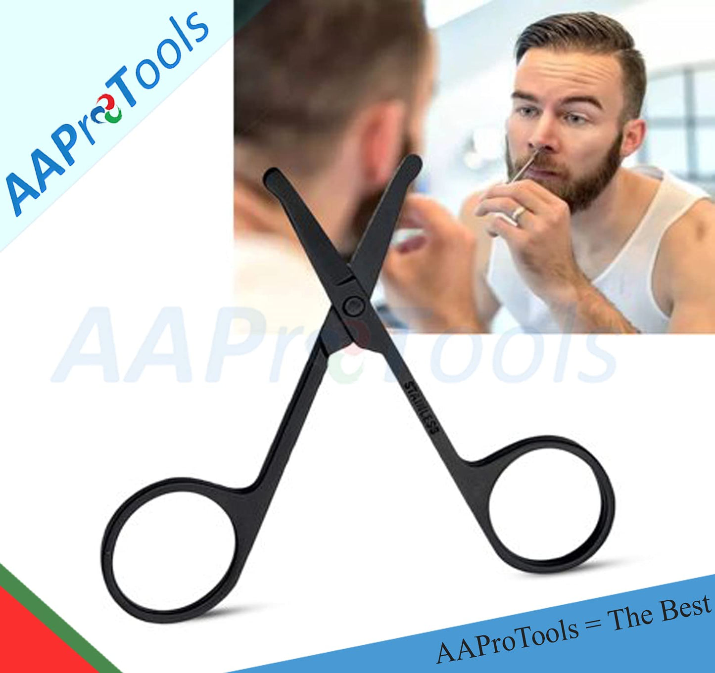AAProTools Stainless Steel Rounded Nose Hair Eyebrow Beard Mustache Trimming Scissors Safety Grooming Trimmer Full Black Beauty and Personal Care AAProTools