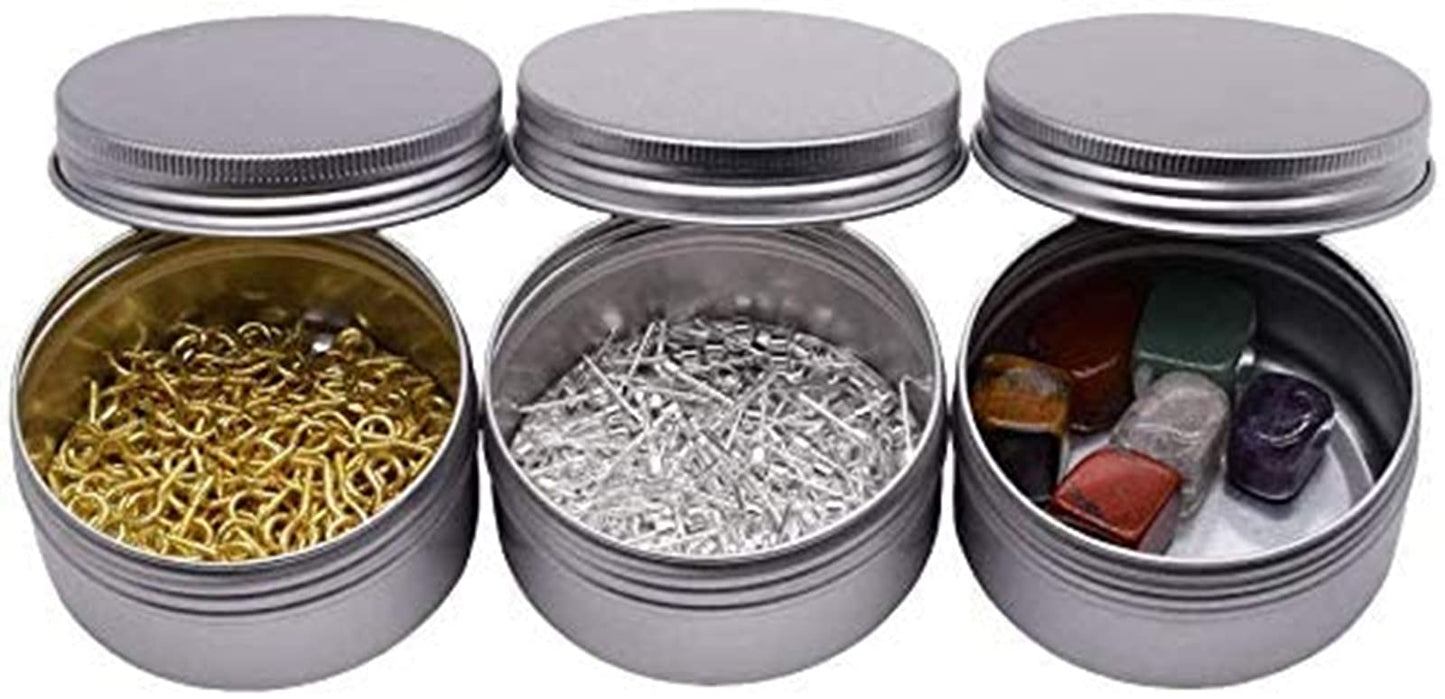 Healthcom 6-Ounce 12 Pack 180ml Empty Silver Round Aluminum Tin Cans Screw Top Metal Tins Aroma Hair Wax Tins Cosmetic Container Organization Beauty & Personal Care Healthcom