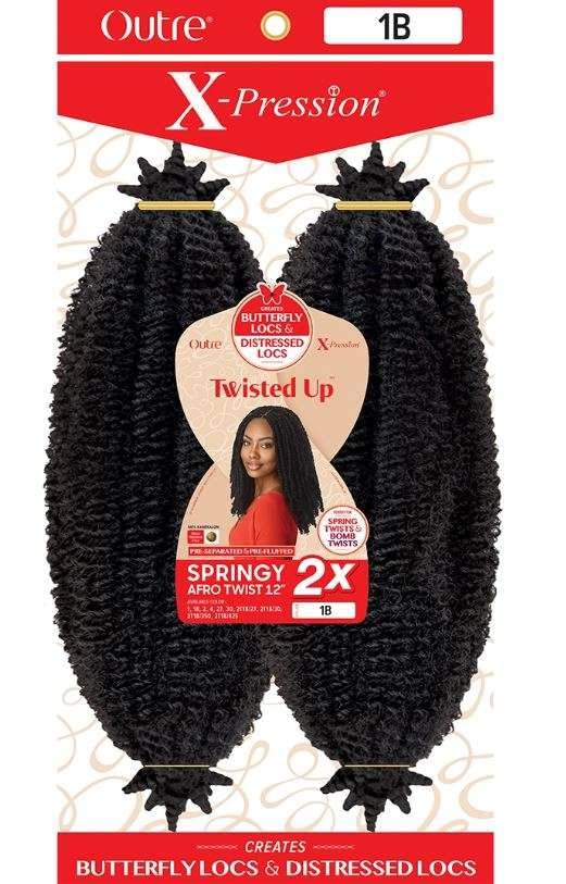 Outre X-Pression - Twisted Up - Springy Afro Twist 12" 2X (3 Pack, OFF BLACK 1B)