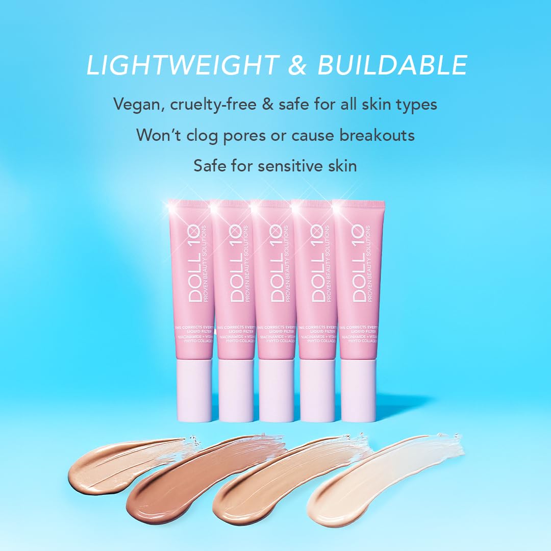 DOLL 10 TCE Liquid Filter - CC Cream - Liquid Foundation - Lightweight Tinted Moisturizer & Skin Tint - Blurs Pores & Fine Lines - Vegan - Clean
