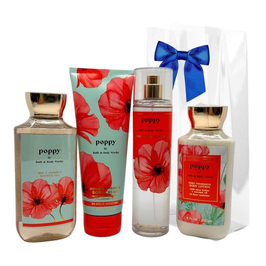 Bath & Body Works POPPY 4-Piece Deluxe Gift Set with a Blue Bow for Holidays & Gifts - Body Lotion, Shower Gel, Body Cream and Fine Fragrance Mist Beauty and Personal Care Bath & Body Works