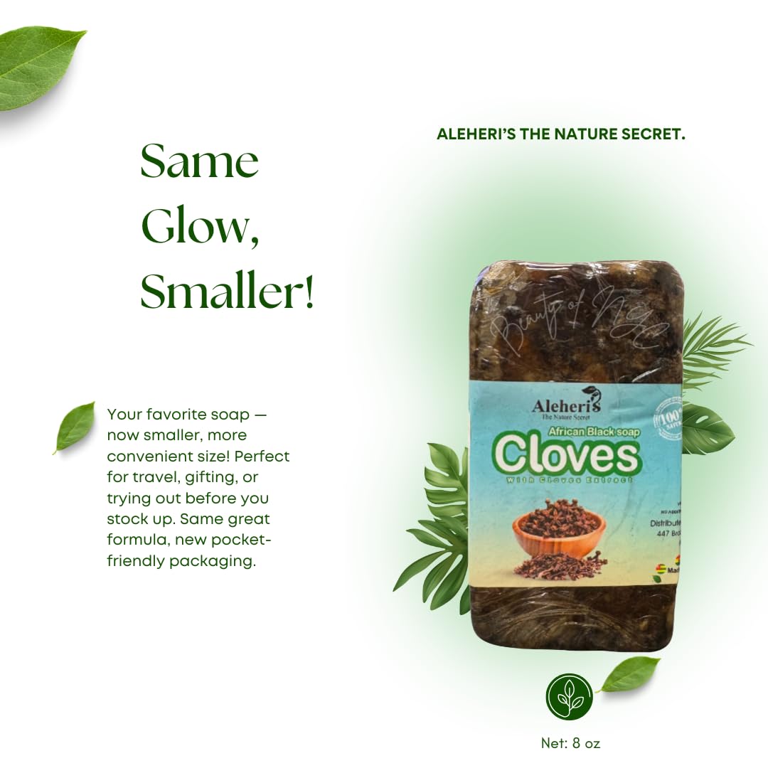 Aleheri's African Black Soap with Renewing Cloves -8 oz All Natural Organic Face & Body Wash for Dullness, Dark Spots & Rough Texture Beauty & Personal Care ALEHERI'S THE NATURE SECRET.