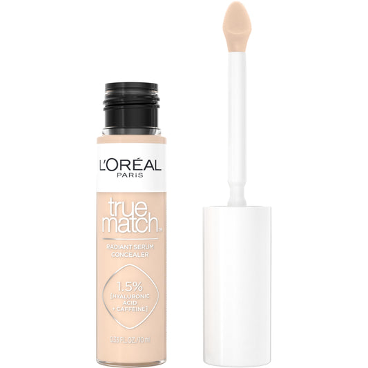L'Oreal Paris True Match Radiant Serum Concealer, Brightening Under Eye Concealer Make Up with 1.5% Hyaluronic Acid and Caffeine, W3, 0.33 Oz