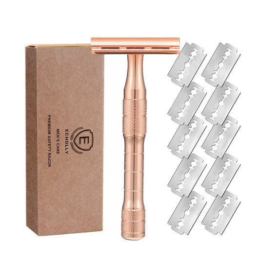 Elegant Rose Gold Safety Razor for Women-Vintage Double Edge Razor with 10 Swedish Blades, Stainless Steel Handle, Gift Box Set by Echolly (Solar Beauty and Personal Care ECHOLLY