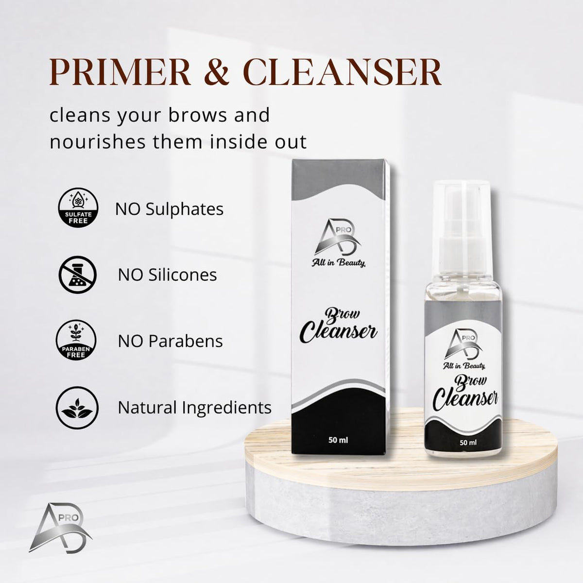 ALL IN PRO BEAUTY Brow Cleanser & Primer Spray - Removes Oil & Residue for Better Adhesion, Professional Eyebrow Prep, 50ml