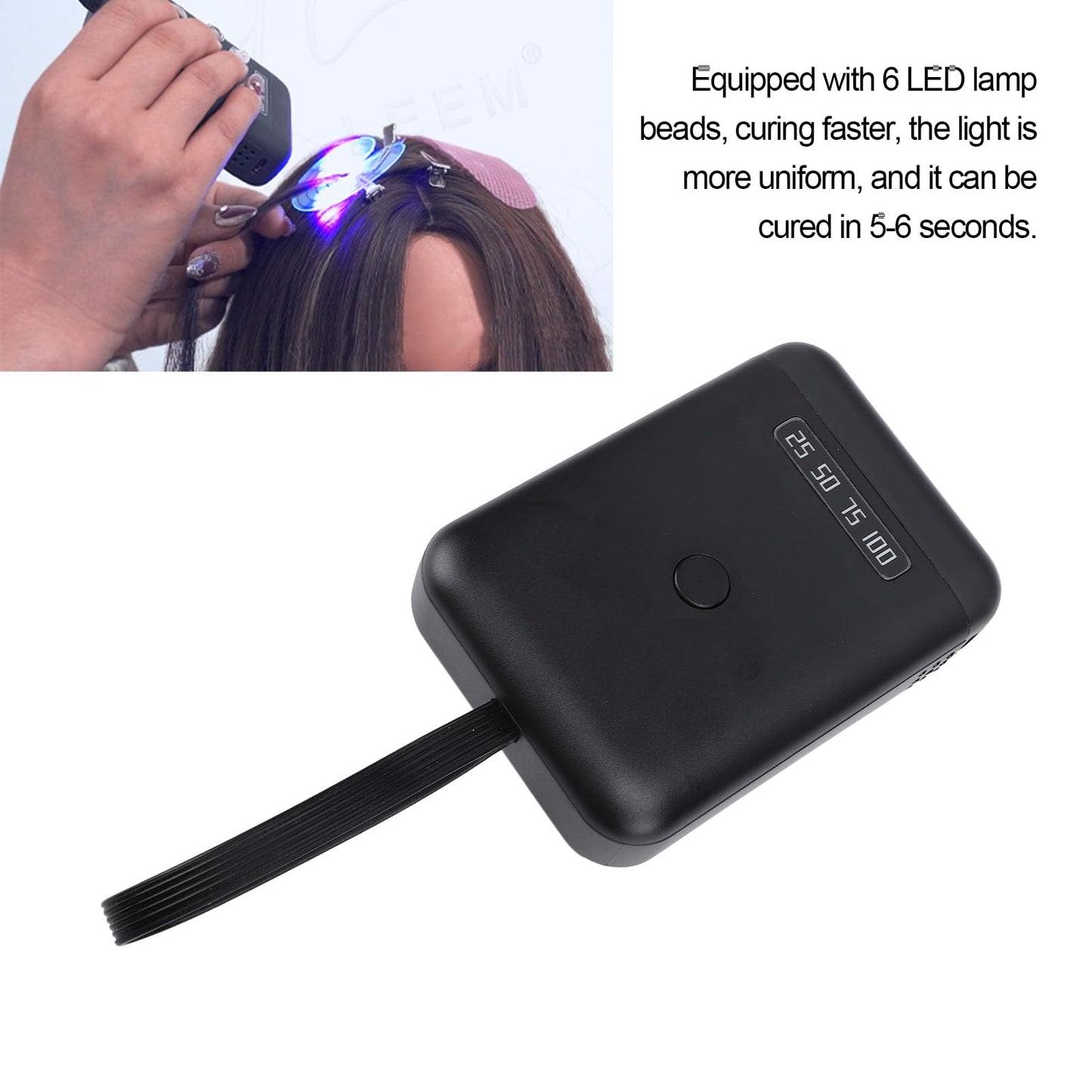 Hair Extension Glue Light, 405nm LED Light 5000mAh Rechargeable Handheld Glue Curing Lamp Hair Extension Tool for Home Hair Salon (Black) Beauty and Personal Care Tangxi