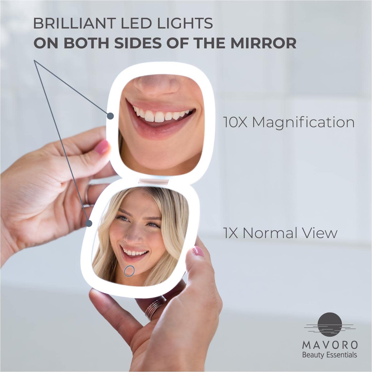 Mavoro LED Lighted Travel Makeup Mirror | 1x/10x Magnification | Rechargeable USB-C | Pocket & Purse Portable Lighted Travel Makeup Compact Mirror Beauty & Personal Care Mavoro