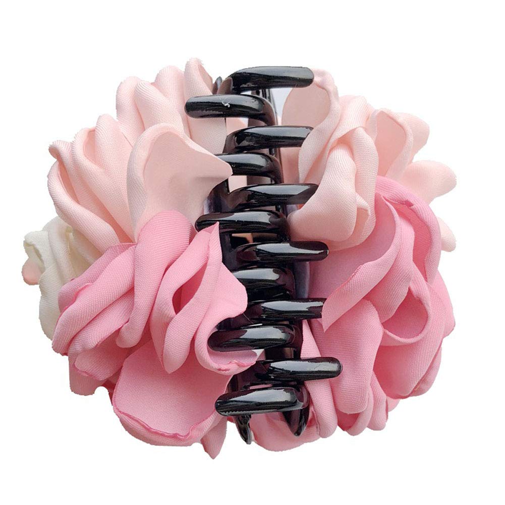 2PCS Sweet Large Rose Flower Hair Claws Beauty Ribbon Bow Hair Clips Headwear Hair Jewelry for Women Accessories (Pink + Pink blue) Beauty & Personal Care Suoirblss