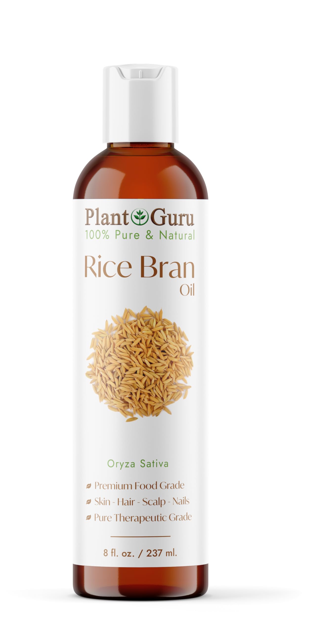 Plant Guru Rice Bran Oil 8 fl. oz. - 100% Pure & Natural Carrier Oil for Skin, Face, Body, and Hair Moisturizing. Great for DIY Creams, Lotions Beauty & Personal Care Plant Guru