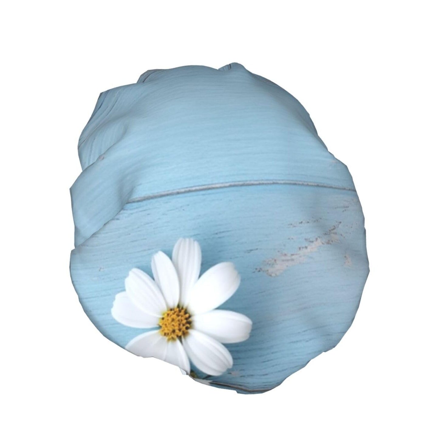 White Flowers Light Blue Wood Shower Cap for Women Men Large Reusable Shower Bonnet Double-Layer Waterproof Bath Caps Elastic Band Hair Hat for All Beauty and Personal Care BWLHJKE