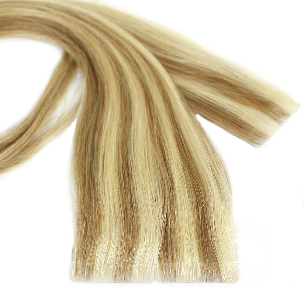 20 Pcs X 18" inches Invisible Tape In PU Machine Injected Seamless Remy Human Hair Extensions #8c/11c Light Blonde Mix