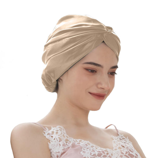 THXSILK 100% Mulberry Silk Bonnet for Sleeping Women Sleep Bonnet with Elastic Band Long Curly Hair Bonnet for Sleeping Women, Champagne Beauty and Personal Care THXSILK