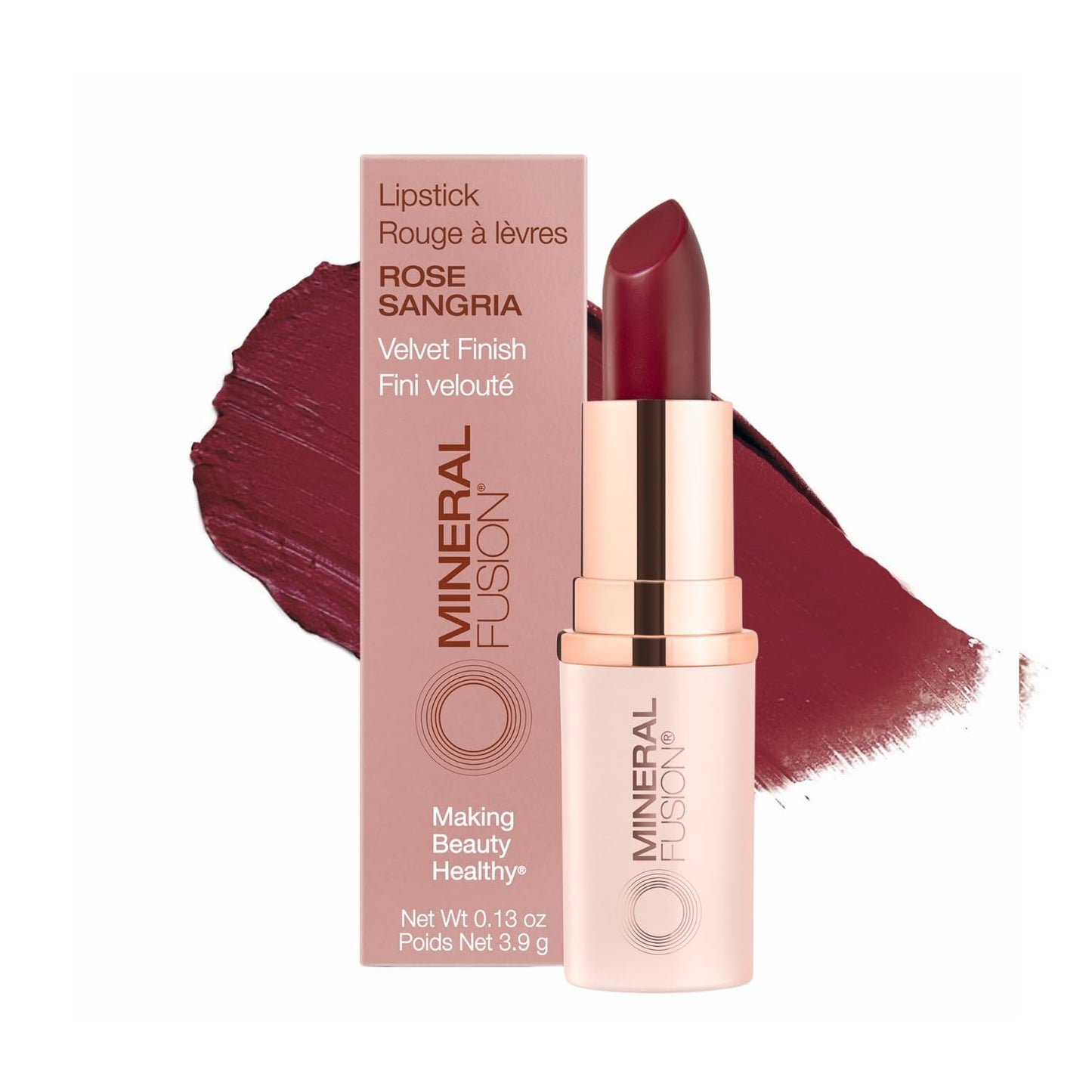 Mineral Fusion Long-Lasting Lipstick, Vivid & Smudge-Free Lip Color with Avocado Oil, Cocoa Seed Butter, Free of FD&C Dyes, Paraben and Gluten, Rose Beauty & Personal Care Mineral Fusion