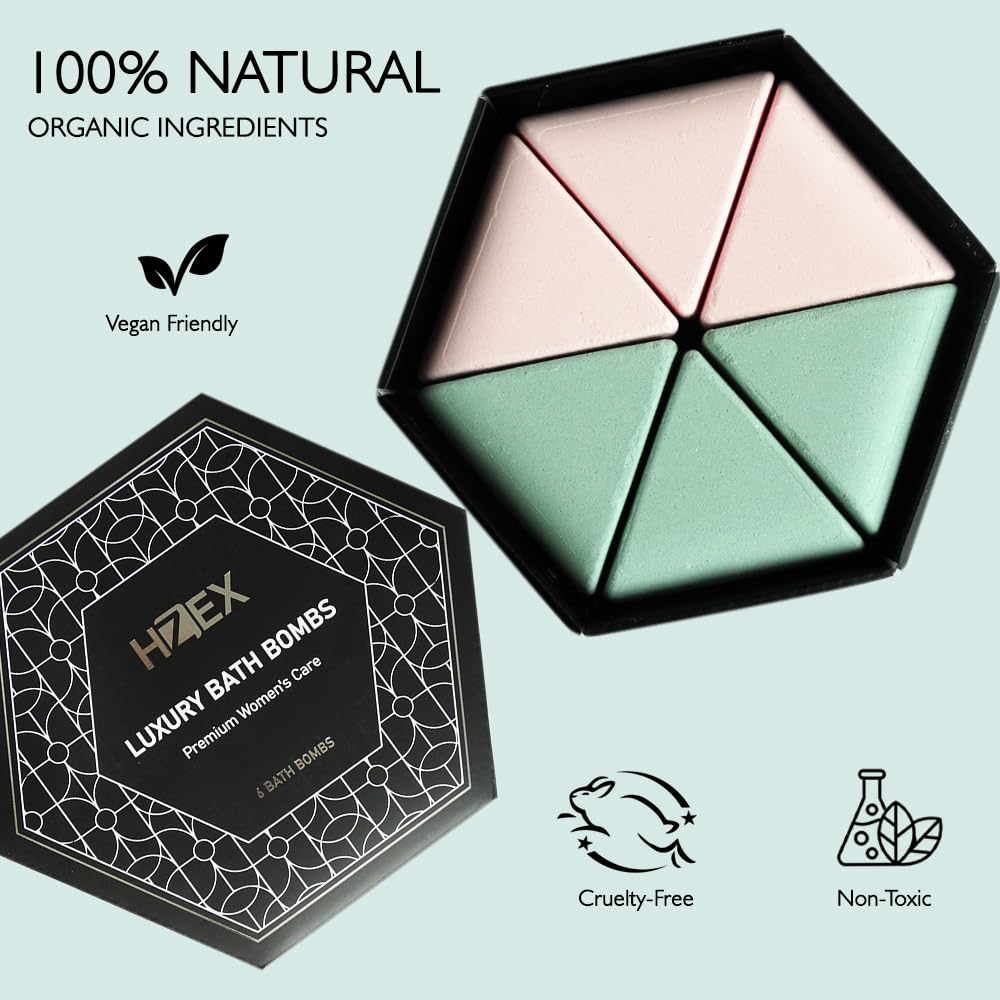 HZEX Bath Bombs for Women, Premium Gift Set of Extra Large Bathbombs, 6 piece Spa Woman's Bath Bomb Set for, Handmade and Organic Beauty and Personal Care HZEX