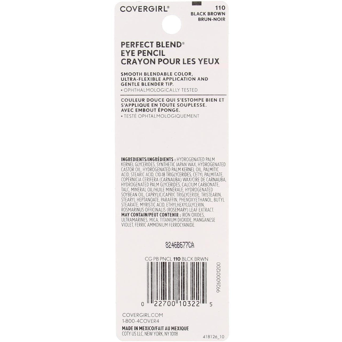 CoverGirl Perfect Blend Eye Pencil, Black Brown [110] 0.03 oz (Pack of 5)