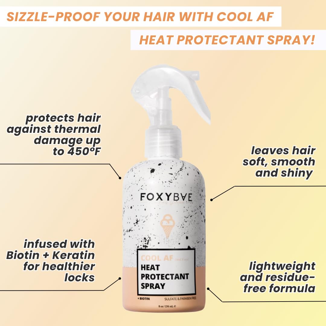FoxyBae Heat Protectant Spray - Thermal Hair Styling Mist for Curling Iron & Blow Dryer - Prevents Frizz, Damage & Breakage, 8oz Beauty & Personal Care FoxyBae