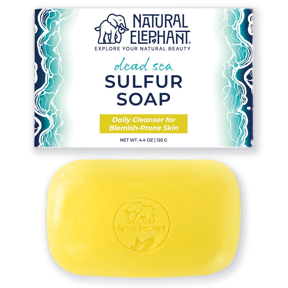 Natural Elephant Dead Sea Sulfur Soap Bar | Clarifying Face & Body Wash with Dead Sea Salt & Aloe Vera | 4.4 oz (125 g) Beauty & Personal Care Natural Elephant