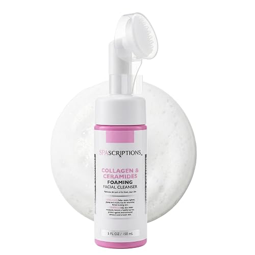 SpaScriptions 2 in 1 Cleanse & Exfoliate Foaming Facial Cleanser - Collagen & Ceramides Face Wash with Silicone Brush for Dry Skin with Barrier Beauty & Personal Care SpaScriptions