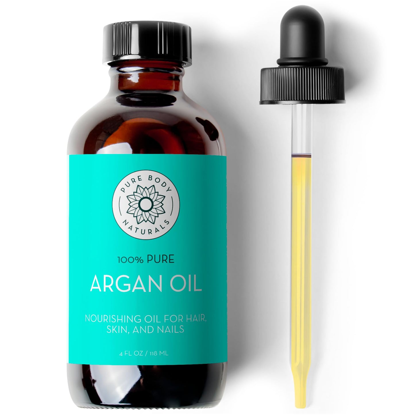 Pure Body Naturals Argan Oil for Skin and Face - 4 fl oz Cold Pressed, Light, Non-Greasy, Nourishing Pure Argan Oil for Hair - Aceite de Argan Beauty & Personal Care Pure Body Naturals
