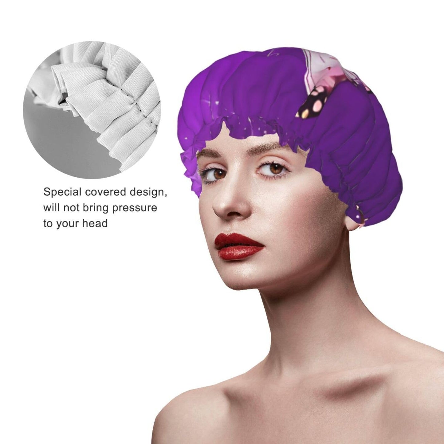 Purple Butterflies Printed Double Layer Lined Shower Cap,Shower Caps For Women Reusable Beauty and Personal Care BEIVGOXL