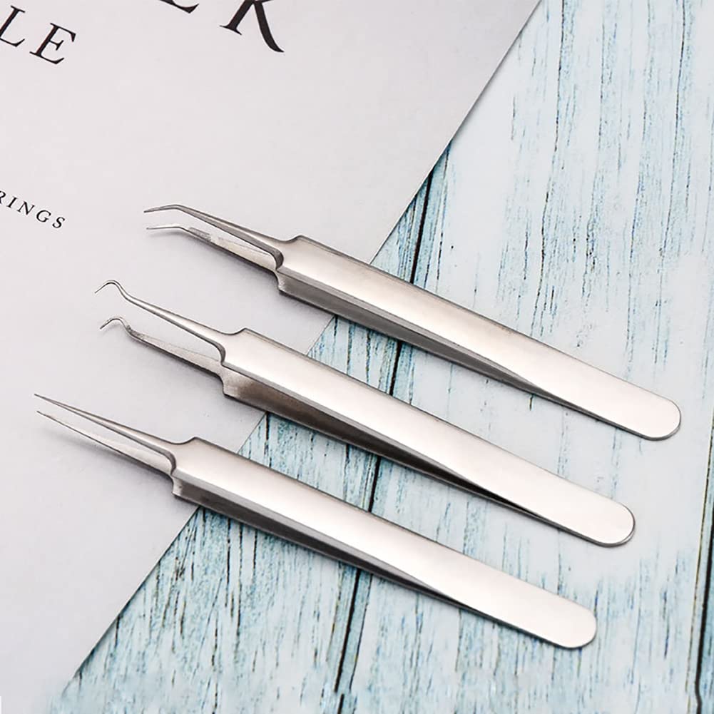 3 Pcs Stainless Steel Blackhead Splinter Remover Tweezers Blackhead Removal Needle Pointed Tweezers Ingrown Hair Tweezers Beauty and Personal Care UUYYEO