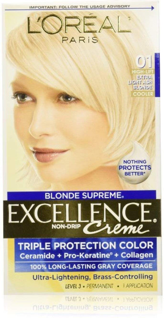 L'Oreal Paris Excellence Creme Haircolor, Extra Light Ash Blonde [01] (Cooler) 1 ea (Pack of 4)