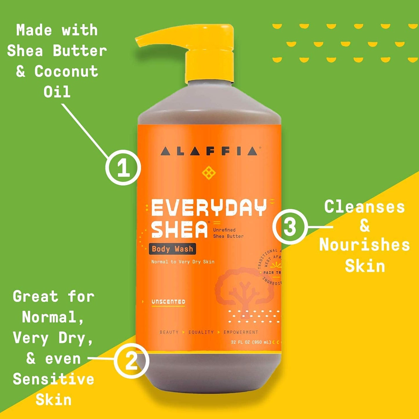 Alaffia EveryDay Shea Body Wash, Naturally Moisturizing Cleanser for All Skin Types with Fair Trade Shea Butter, Neem & Coconut Oil, Unscented, 32 fl Beauty & Personal Care Alaffia