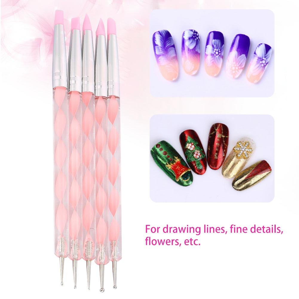 Dual-ended Carving Sculptur Pen Set, Silicone Head Dotting Pen Manicure Nail Art Tool 5pcs