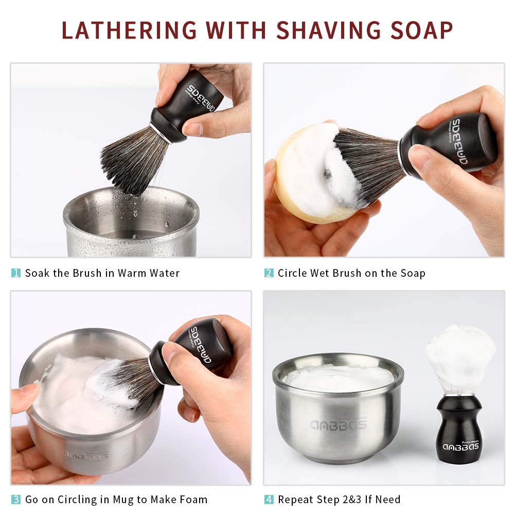 Anbbas Shaving Brush and Holder with Travel Case, Synthetic Badger Hair Ebony Handle Brush 3in1 Kit for Men Beauty and Personal Care Anbbas