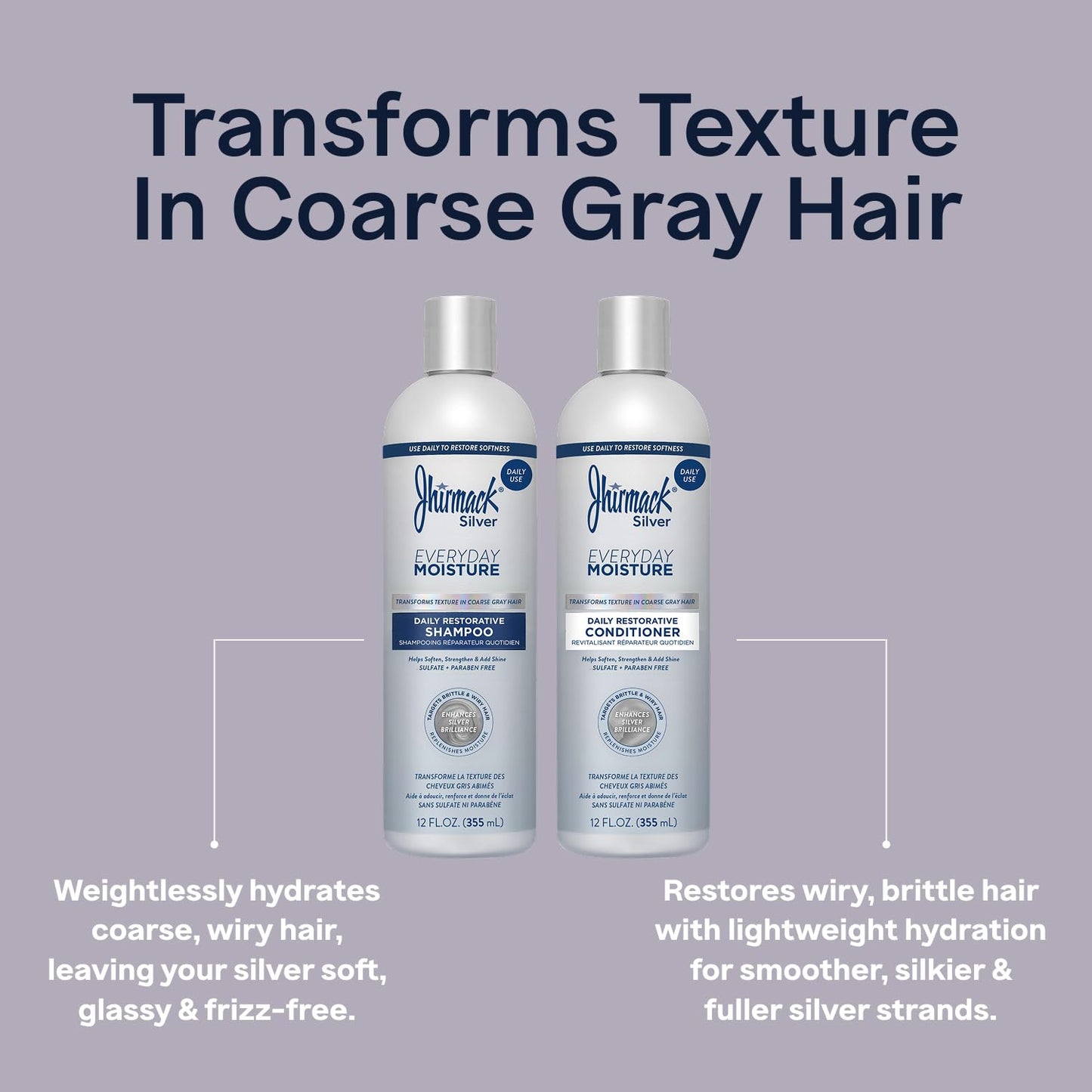 Jhirmack Silver Everyday Moisture Daily Restorative Shampoo and Conditioner Set | For all types of Silver, Grey, and White Hair | 12 fl oz each Beauty & Personal Care jhirmack