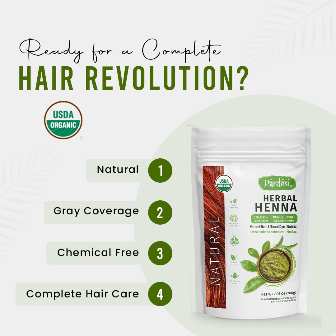 Pardesi Organic Henna Natural 200g - Natural Hair Color & Conditioning Treatment | Halal, Non-GMO, Vegan | Chemical-Free Beauty & Personal Care PARDESI