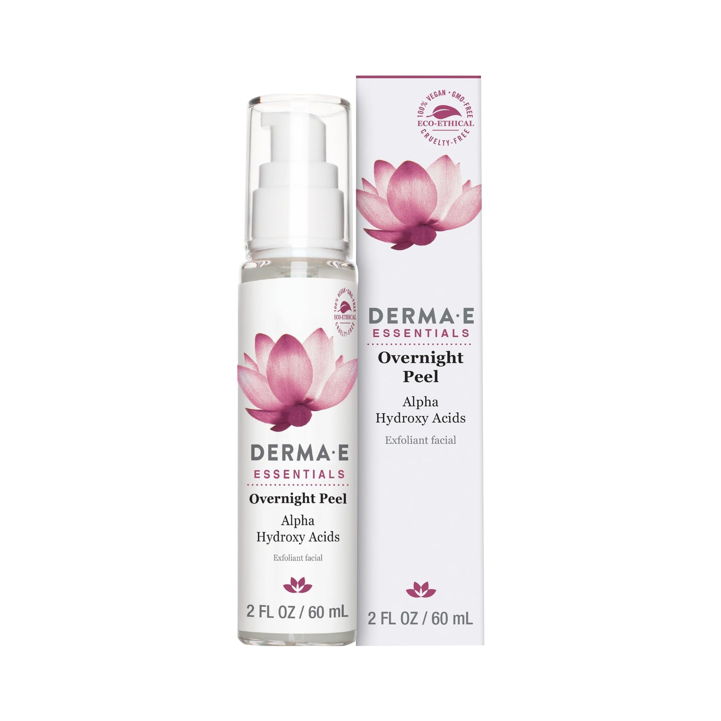 DERMA E Essentials Overnight Peel - Vegan, Gluten-Free Nourishing Facial Exfoliant with Alpha Hydroxy Acid and Lactic Acid, 2 fl oz Beauty & Personal Care Derma E