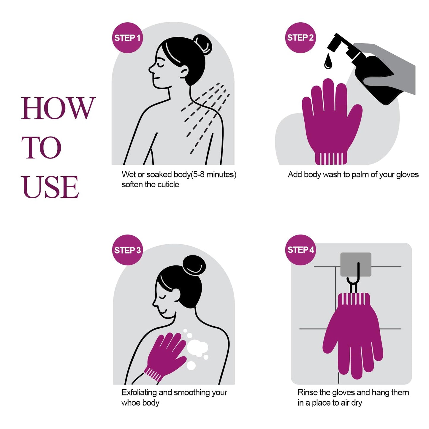 Evridwear Exfoliating Dual Texture Bath Gloves for Shower, Spa, Massage and Body Scrubs, Dead Skin Cell Remover, Gloves with Hanging Loop (1 Pair Beauty and Personal Care Evridwear