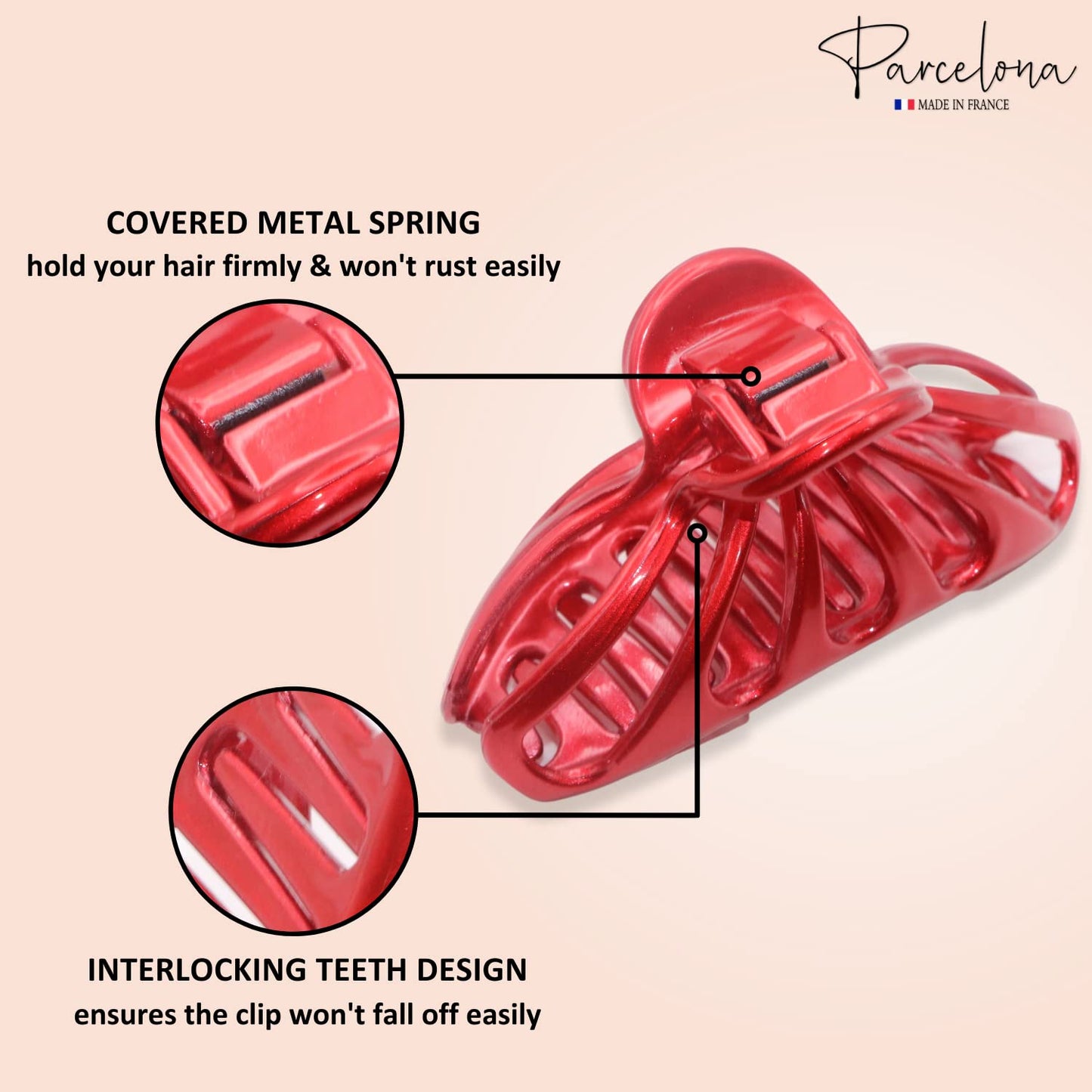 Parcelona French Small Rain Drop Small 2 3/4 Inches Red Jaw Hair Claw Clip (Glossy Red) Beauty & Personal Care Parcelona