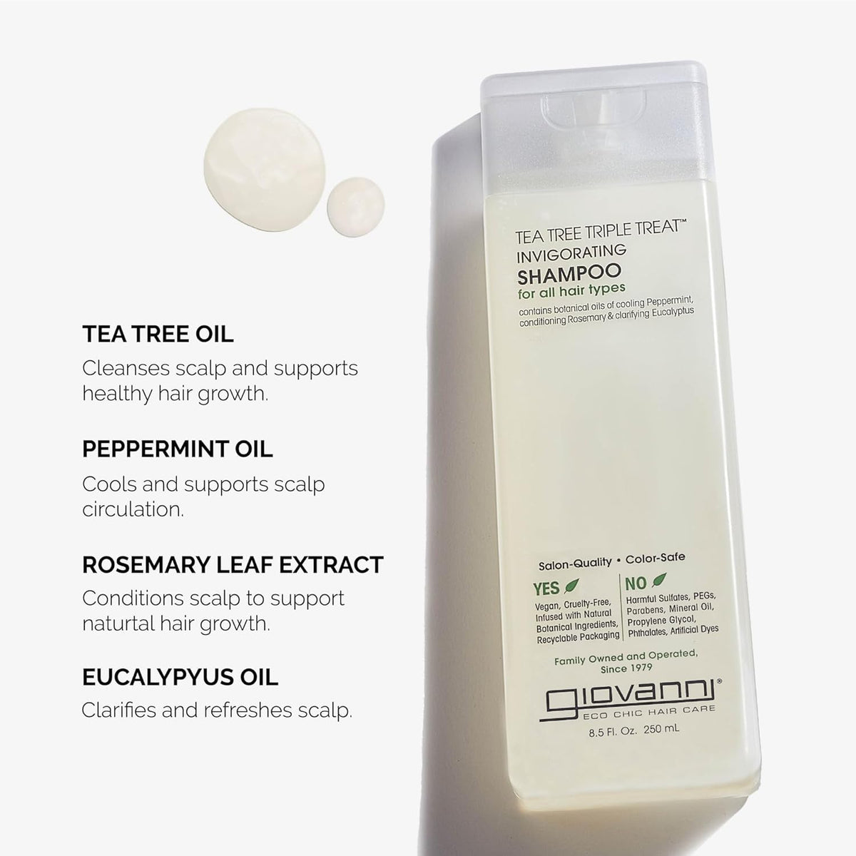 GIOVANNI Tea Tree Triple Treat Invigorating Shampoo, Salon Quality, 2 Fl Oz