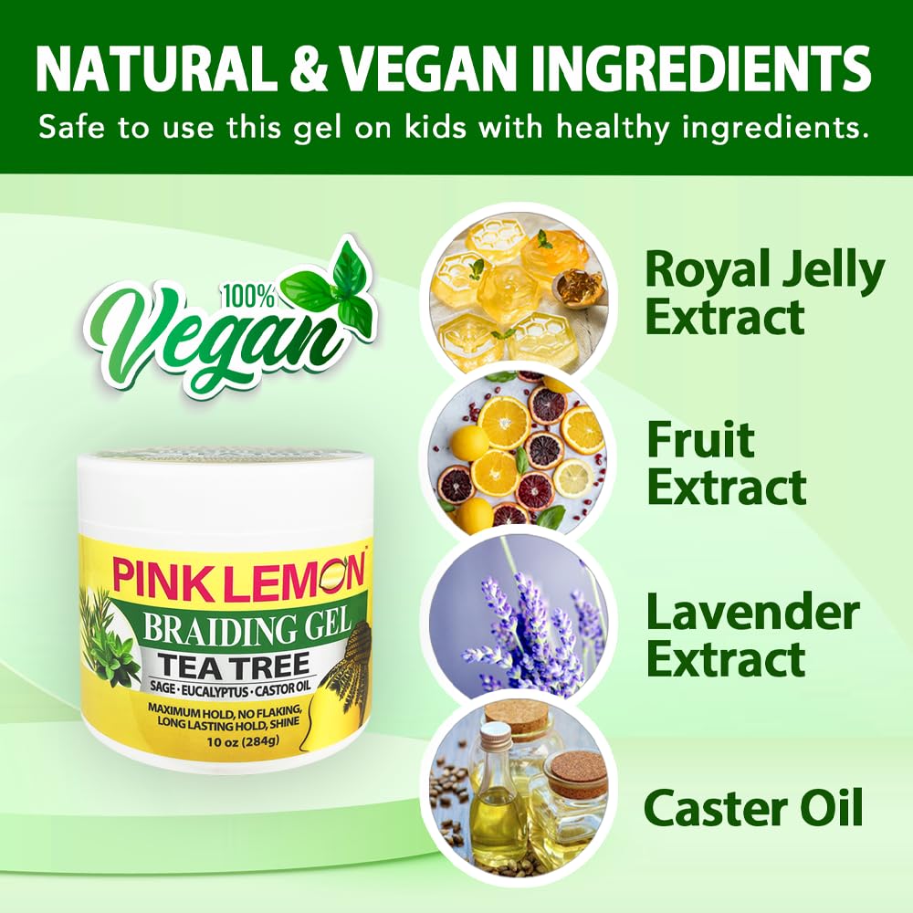 PINK LEMON Braiding Gel - Tea Tree - Maximum Hold, No Flaking, Long Lasting Hold, High Shine. For Micro, Inter, Dread, Faux, Loc, Twist, Braid, Edge Beauty & Personal Care PINK LEMON