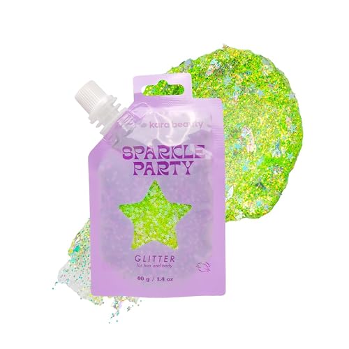 KARA BEAUTY Sparkle Party Glitter Gel for Hair & Body - Green Rockets - Body Glitter with Aloe Vera & Lavender Water - Fun Face Paint Makeup Beauty & Personal Care Kara Beauty