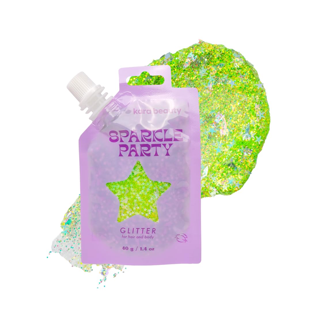 KARA BEAUTY Sparkle Party Glitter Gel for Hair & Body - Green Rockets - Body Glitter with Aloe Vera & Lavender Water - Fun Face Paint Makeup Beauty & Personal Care Kara Beauty