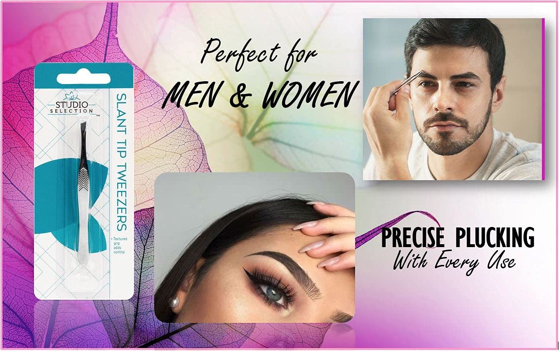 PROFESSIONAL Slant Tip TWEEZERS Very Easy To Hold THE BEST PRECISION EYEBROW TWEEZERS Men/Women; PORTABLE Beauty Tools for Facial Hair Removal Beauty and Personal Care STUDIO SELECTION