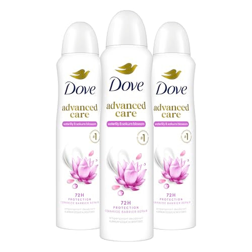 Dove Advanced Care Antiperspirant Deodorant Spray Waterlily & Sakura Blossom 3 Count Moisturizing for After-Shaving Care 72-hour that boost skin's Beauty and Personal Care Dove